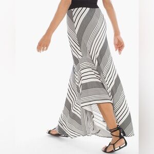 Chico's STRIPE MAXI SKIRT Size 12 (2) Large Black White Textured Hi Low NWT 1711